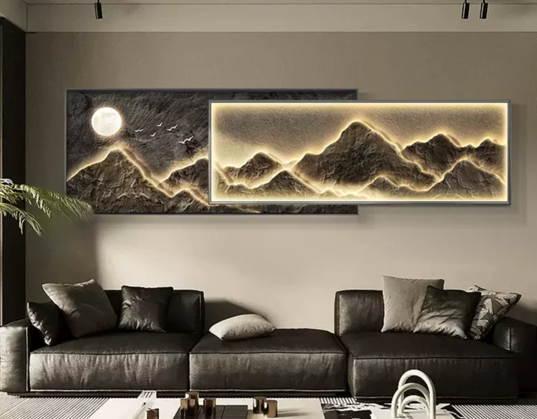 Onlookers Art | Art Painting | Golden Mountain Art Painting with LED