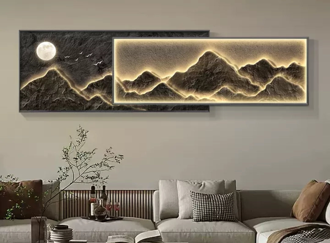 Onlookers Art | Art Painting | Golden Mountain Art Painting with LED
