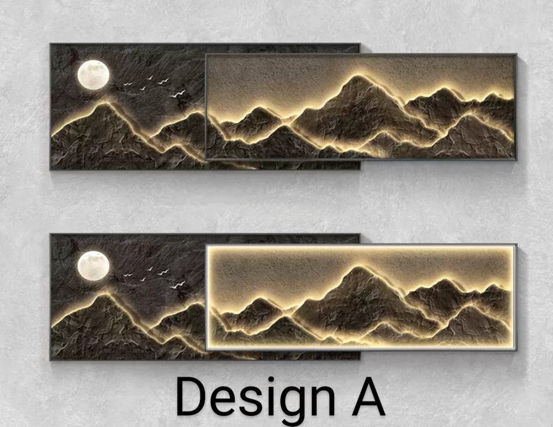 Onlookers Art | Art Painting | Golden Mountain Art Painting with LED