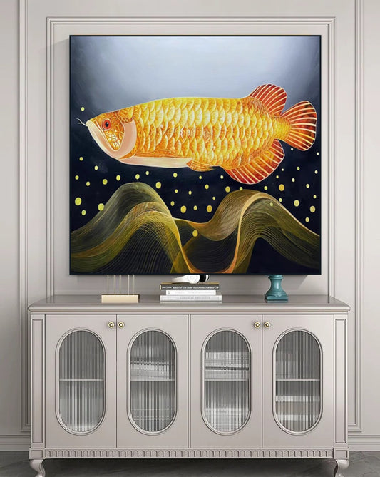 Onlookers Art | Oil Painting | Golden Arowana Oil Painting