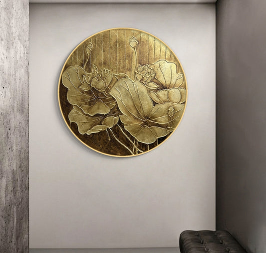 Onlookers Art | Oil Painting | Gold FlowerS Round Oil Painting