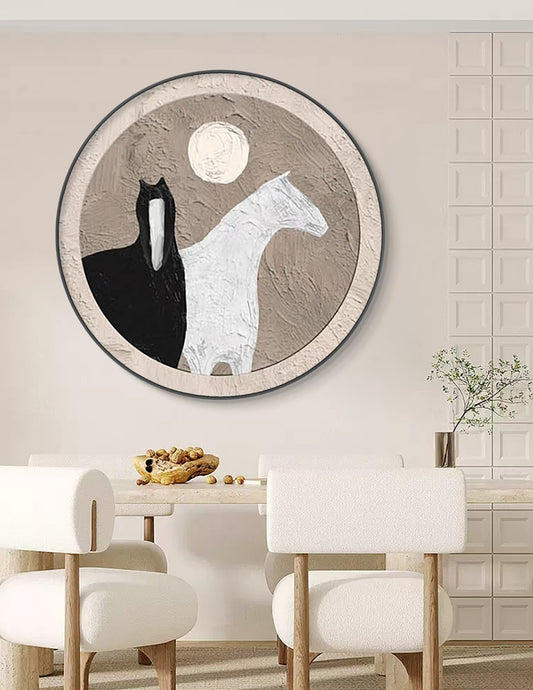 Onlookers Art | Unique Art | HorSey Round Oil Painting