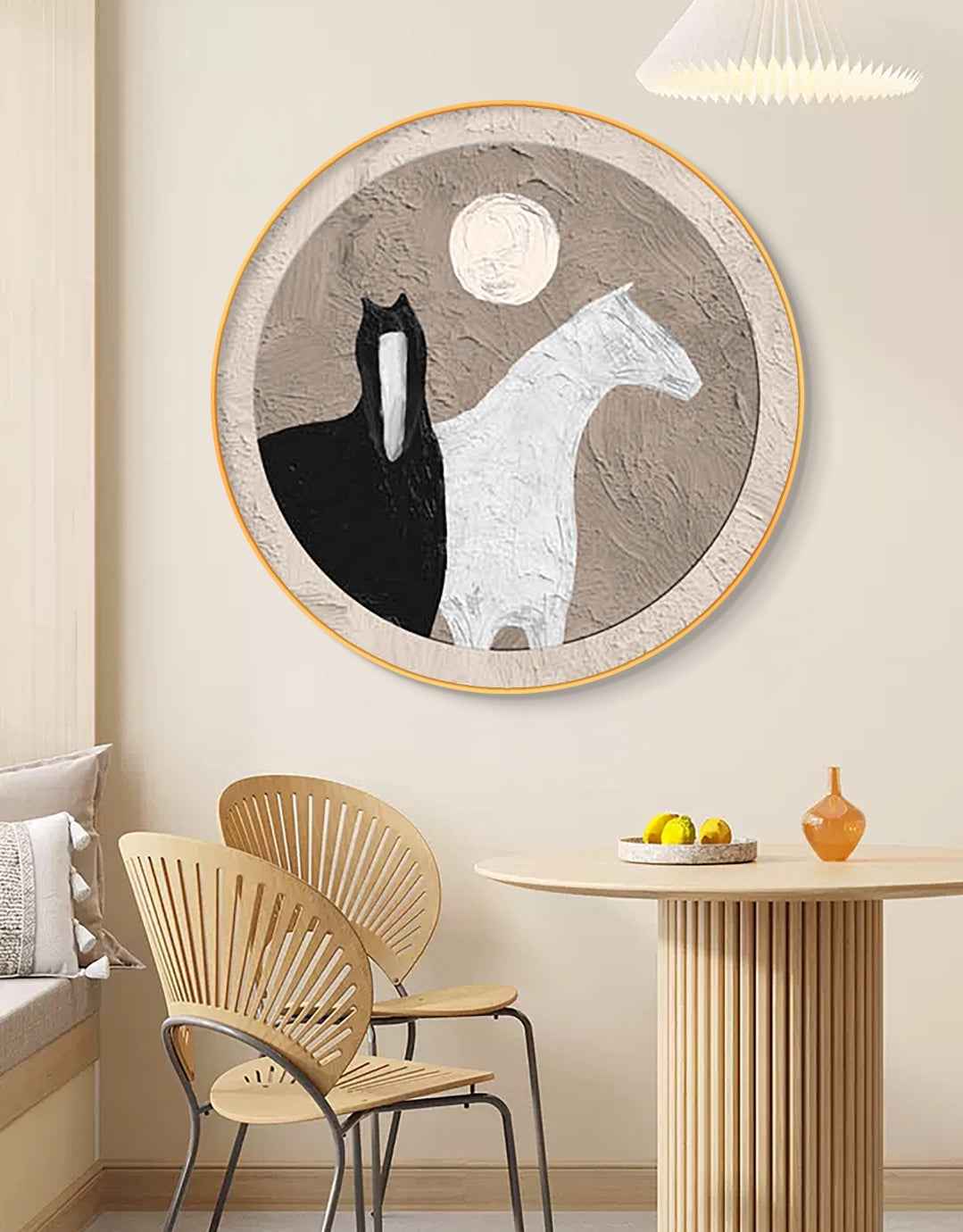 Onlookers Art | Unique Art | HorSey Round Oil Painting