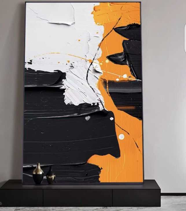 Onlookers Art | Art Painting | Art abstract (Orange/Black) painting