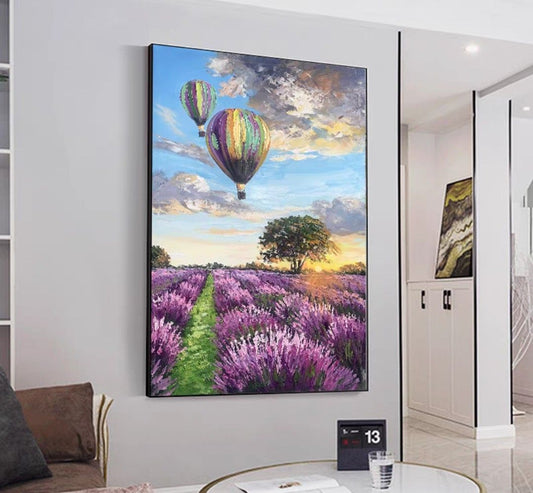 Onlookers Art | Oil Painting | Hot Air Balloon Lavender Oil Painting