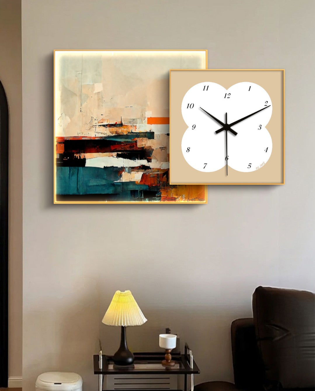 Onlookers Art | Oil Painting | Joyful Abstract Oil Painting + Clock