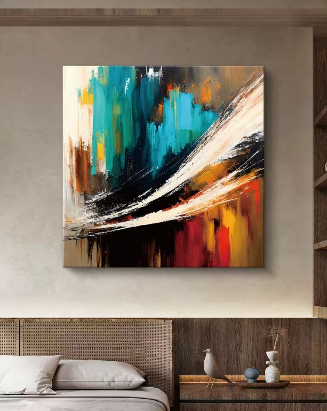 Onlookers Art | COLORA ABSTRACT OIL PAINTING 60 X 60CM BLACK