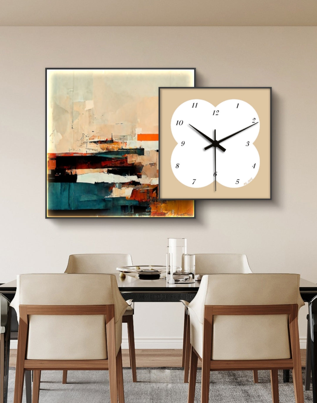 Onlookers Art | Oil Painting | Joyful Abstract Oil Painting + Clock