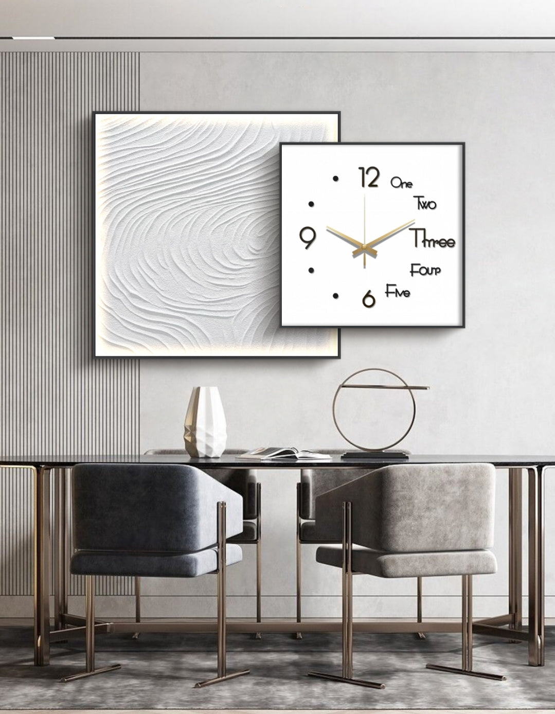 Clarity Abstract Oil Painting + Clock