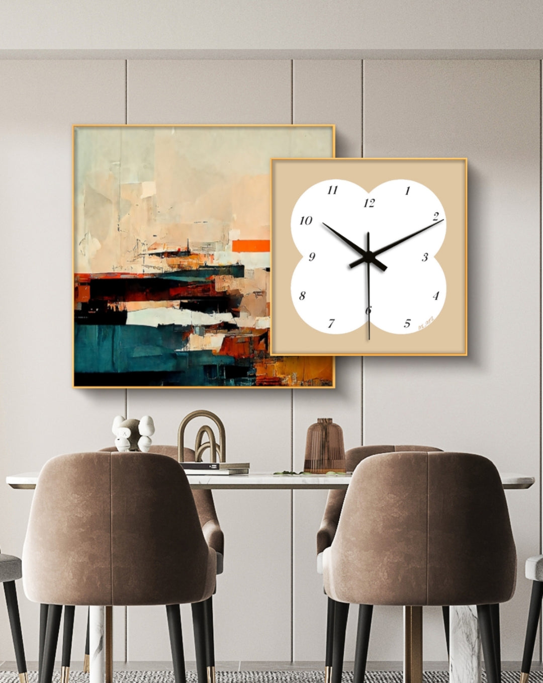Onlookers Art | Oil Painting | Joyful Abstract Oil Painting + Clock
