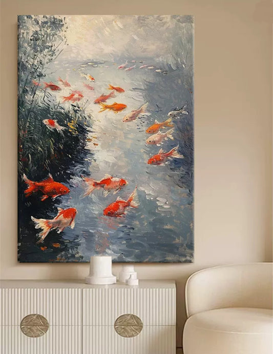 Onlookers Art | Oil Painting | School Of Fishes Oil Painting
