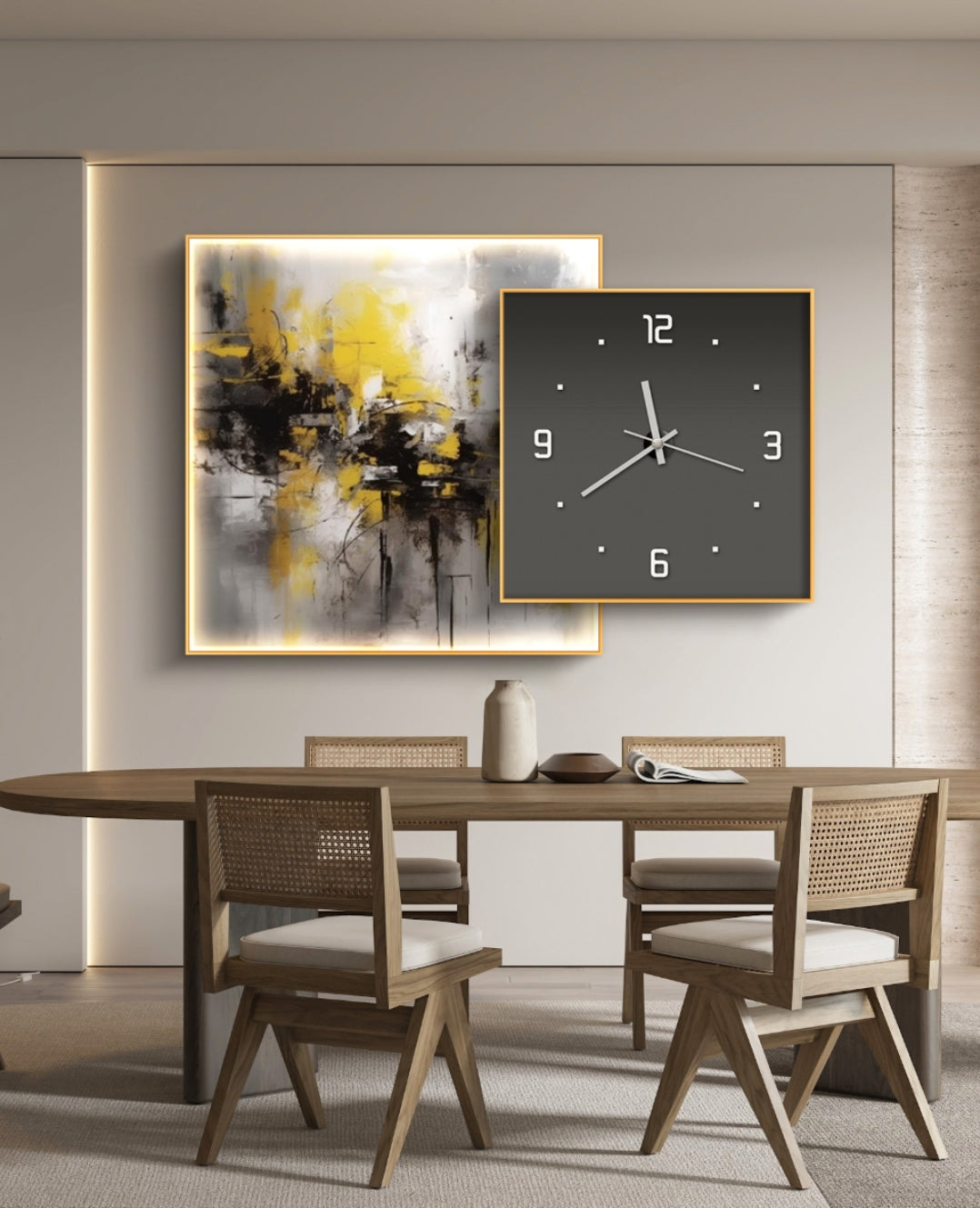 Yacket Abstract Oil Painting + Clock