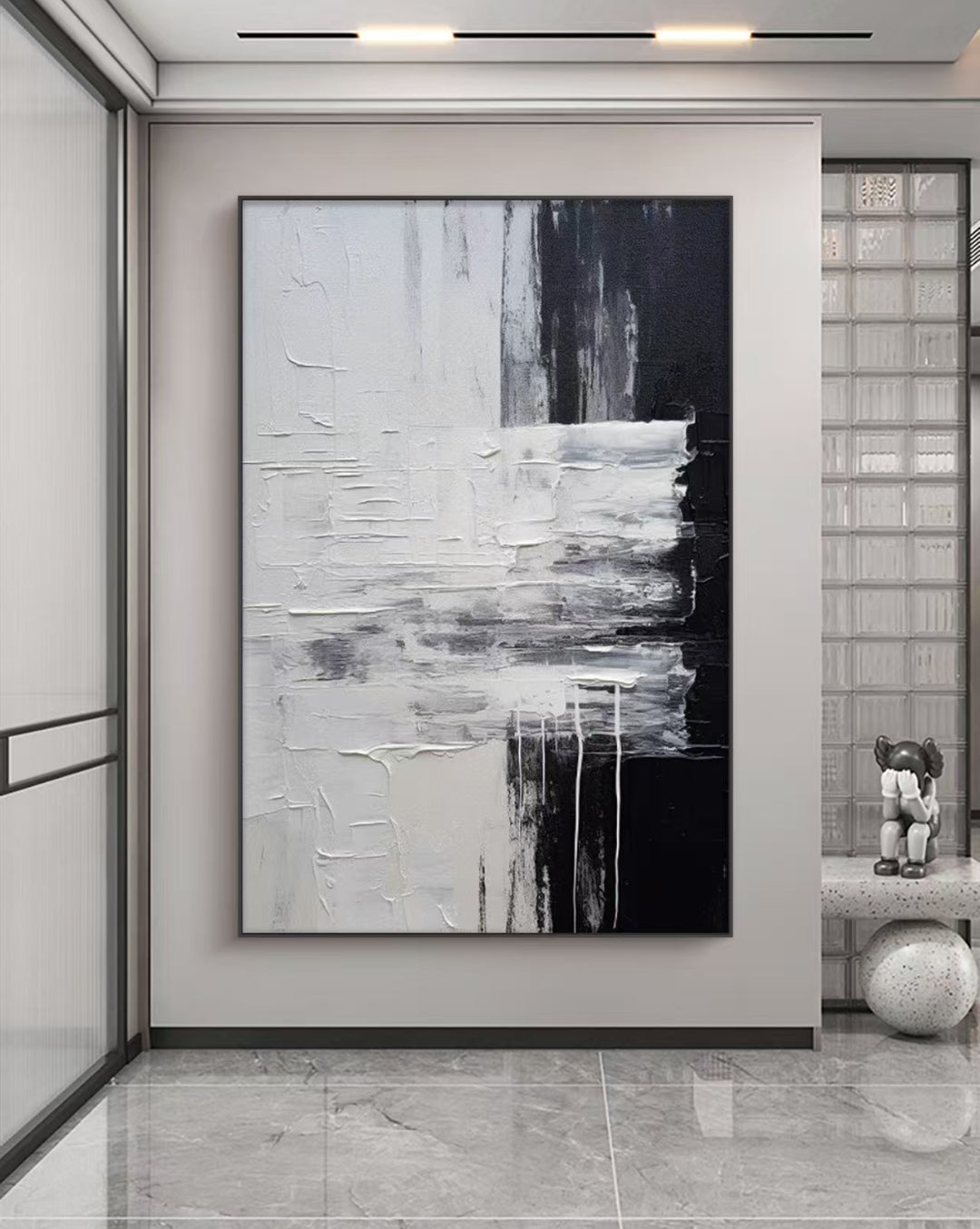 Onlookers Art | BLACK WHITE INK ABSTRACT OIL PAINTING 60 X 80CM BLACK