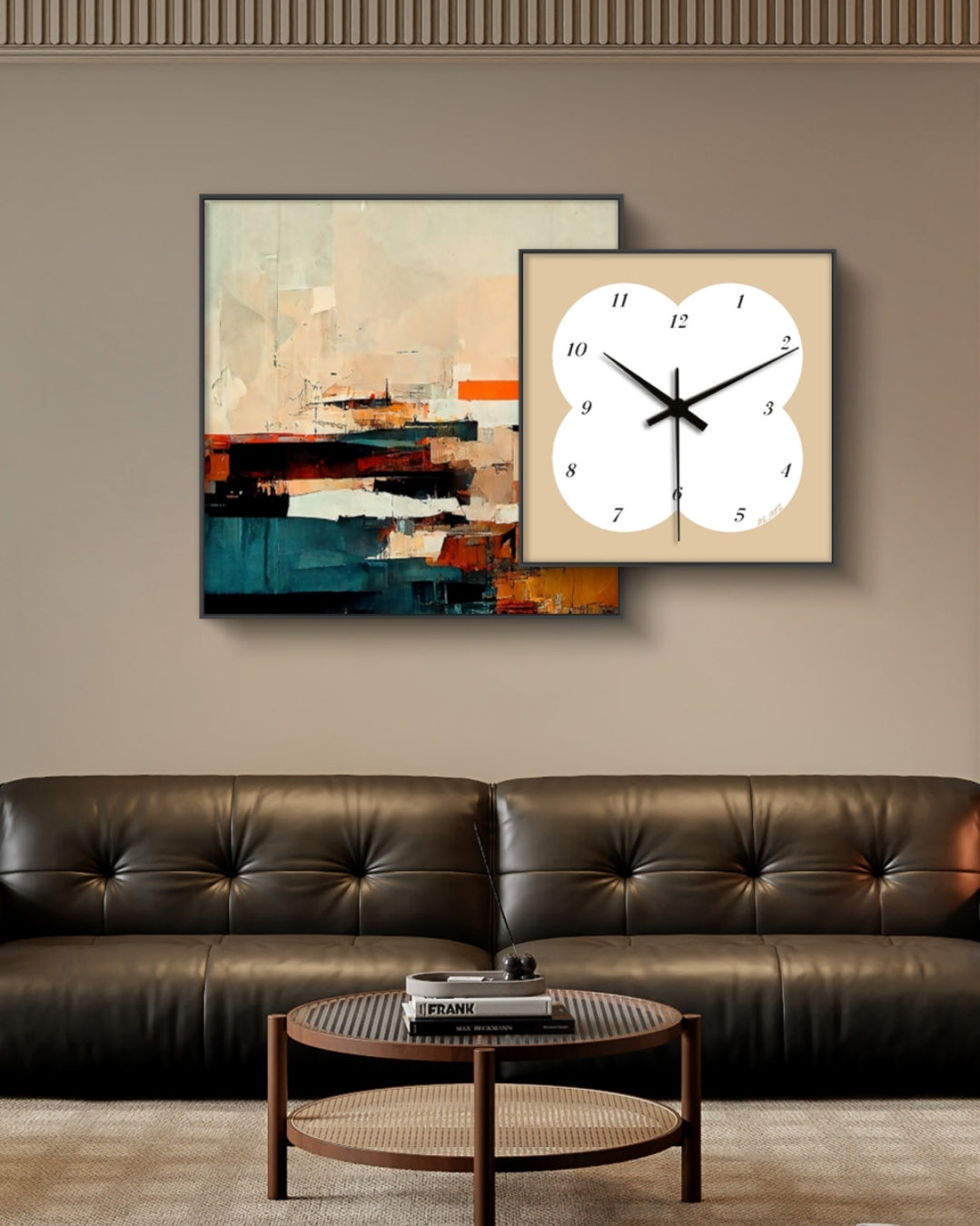 Joyful Abstract Oil Painting + Clock