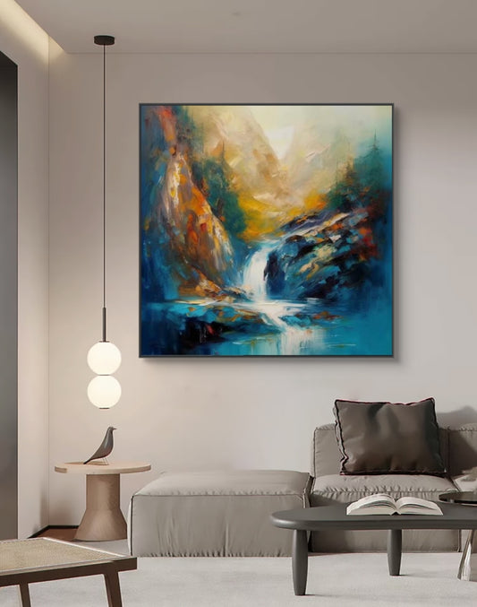 Onlookers Art | Oil Painting | Flow Motion Waterfall Oil Painting