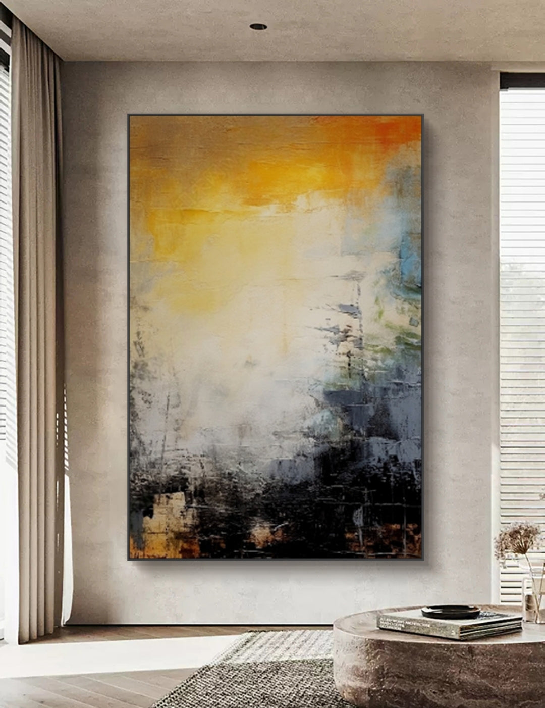 Noir Sunburst Abstract Oil Painting