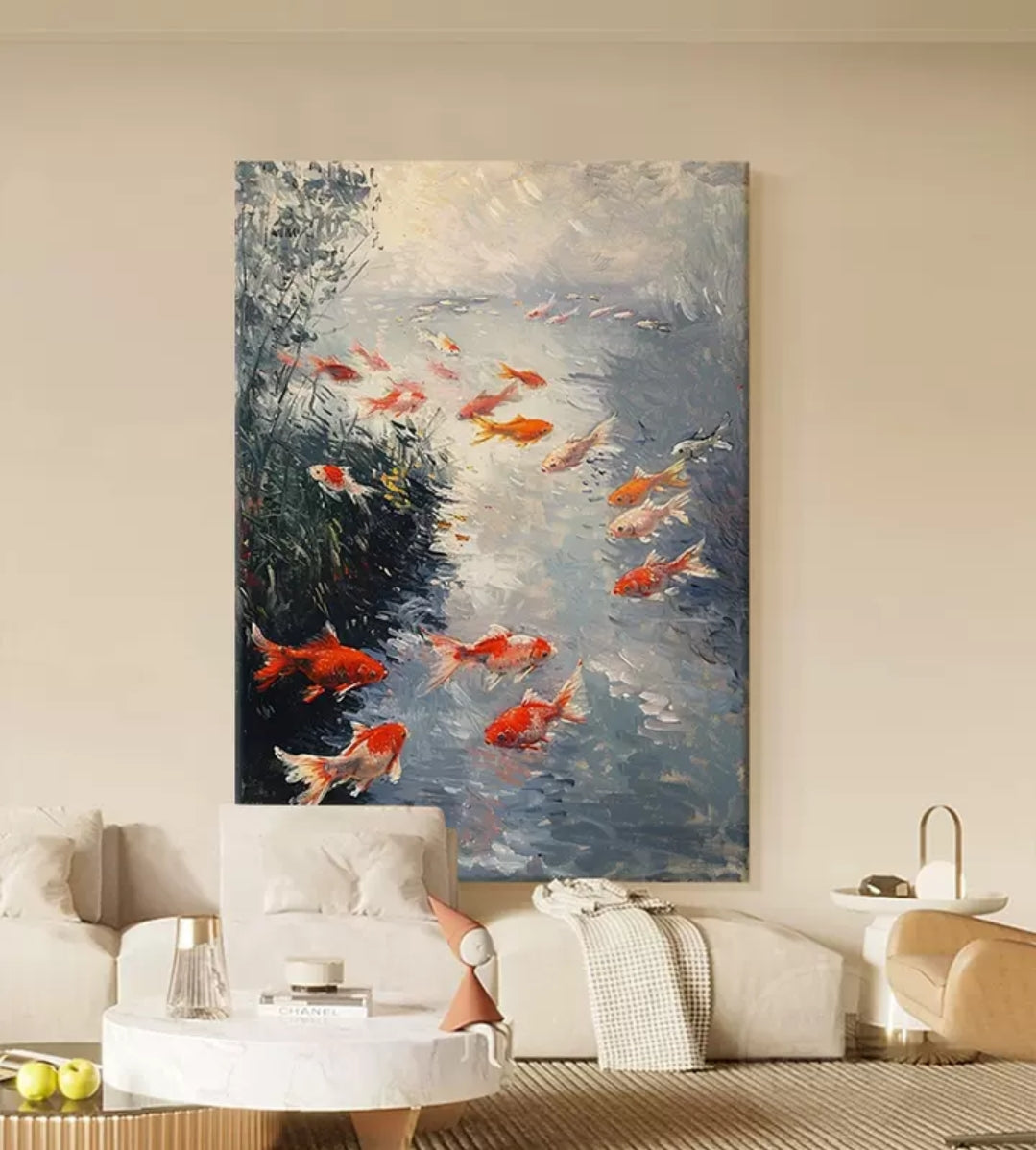 Onlookers Art | Oil Painting | School Of Fishes Oil Painting