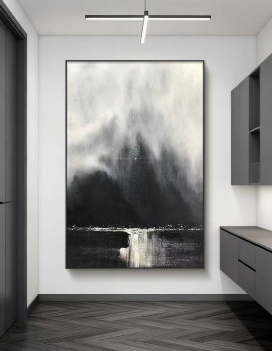 Monochrome Mistfall Abstract Oil Painting