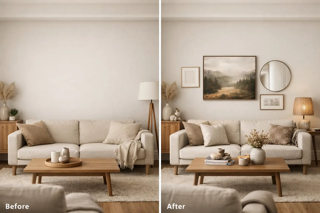 Before After Blank Wall Styling That Feels Complete