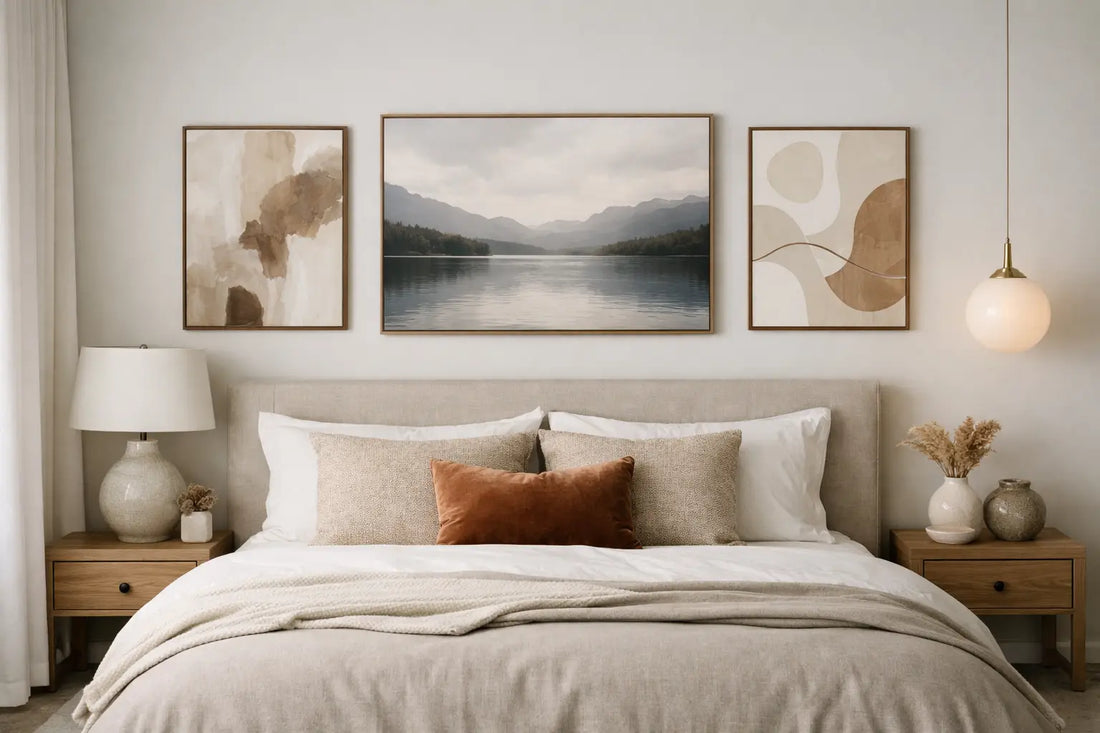 How to Hang Art Above a King Bed Beautifully