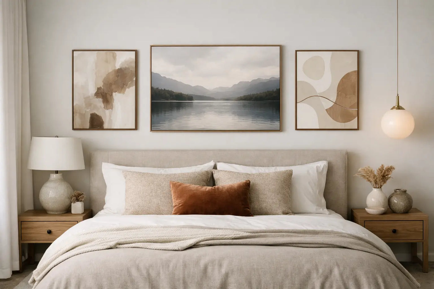 How to Hang Art Above a King Bed Beautifully