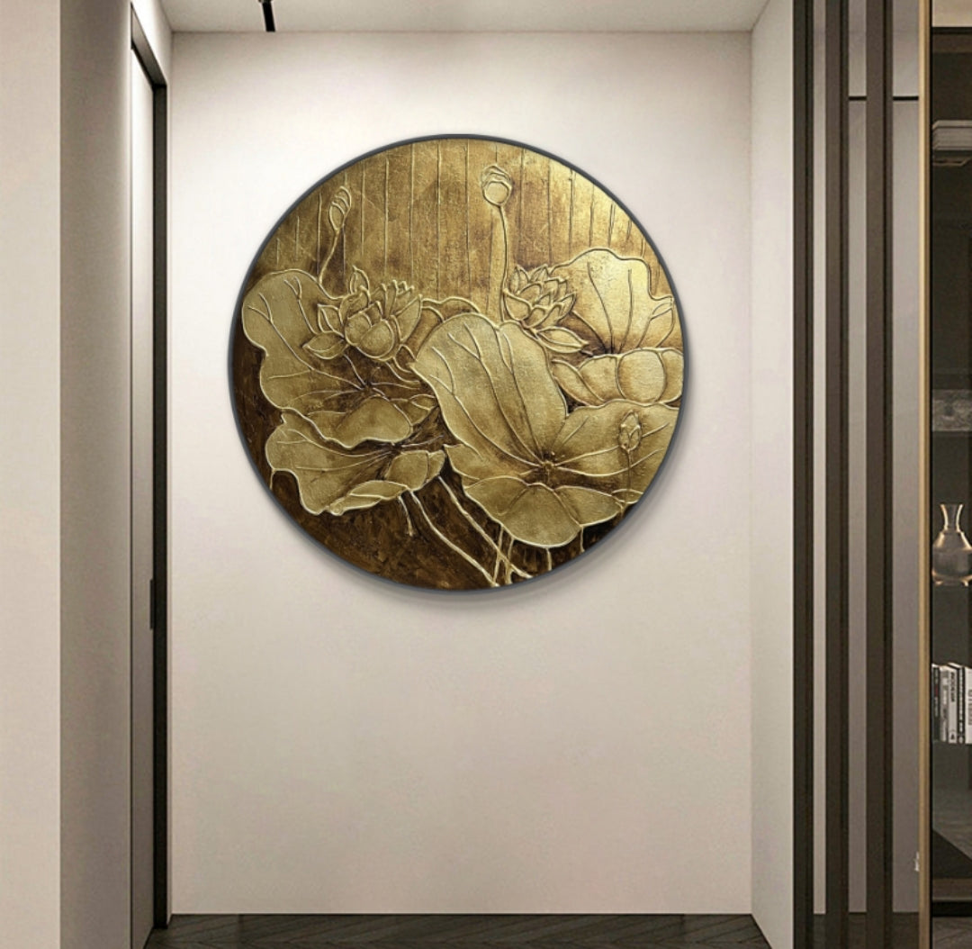 Onlookers Art | Oil Painting | Gold FlowerS Round Oil Painting