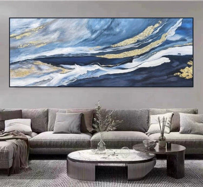Onlookers Art | CALMY ABSTRACT OIL PAINTING 120 X 40CM BLACK