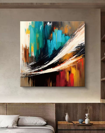 Onlookers Art | COLORA ABSTRACT OIL PAINTING 60 X 60CM BLACK
