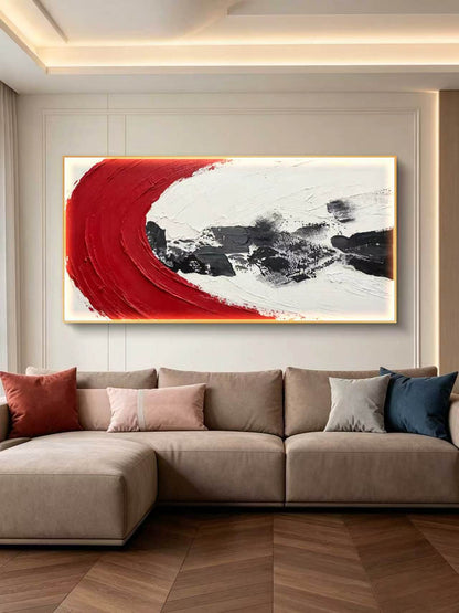 White Red Wave Abstract Oil Painting