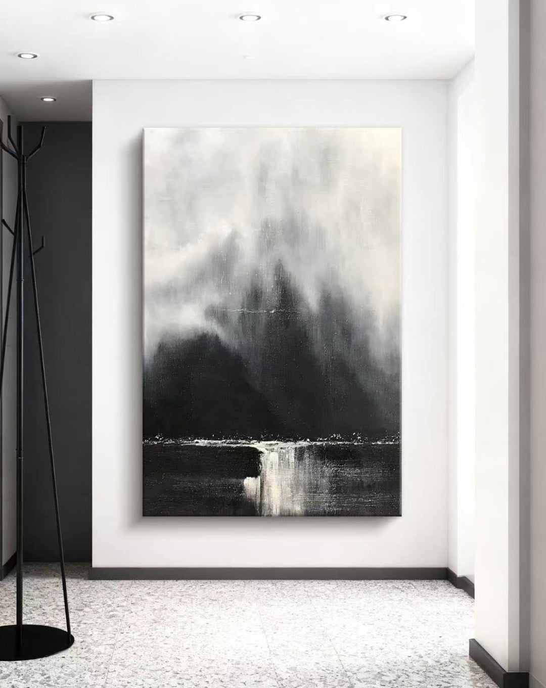 Monochrome Mistfall Abstract Oil Painting