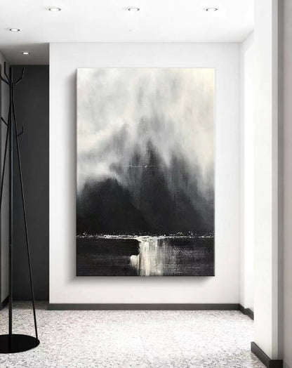 Monochrome Mistfall Abstract Oil Painting