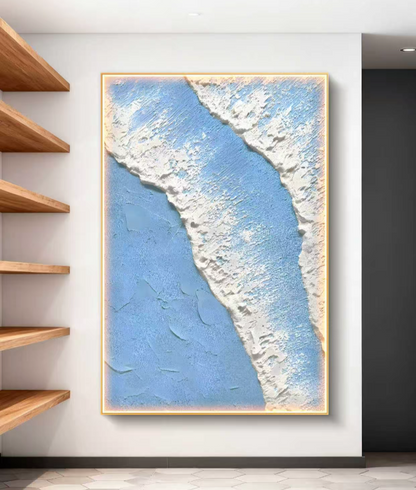 Blue-white Wave Abstract Oil Painting