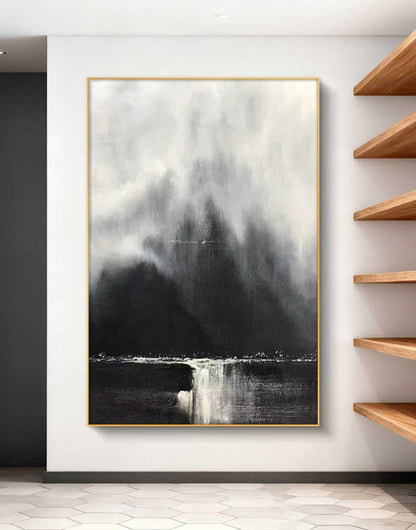 Monochrome Mistfall Abstract Oil Painting