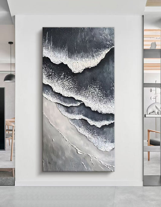 Monochrome Wave Abstract Oil Painting