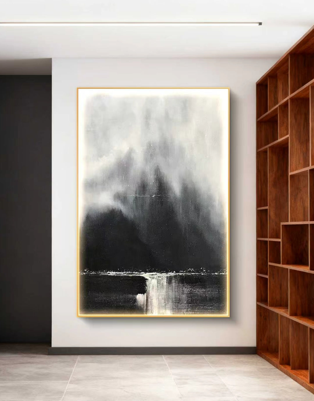 Monochrome Mistfall Abstract Oil Painting