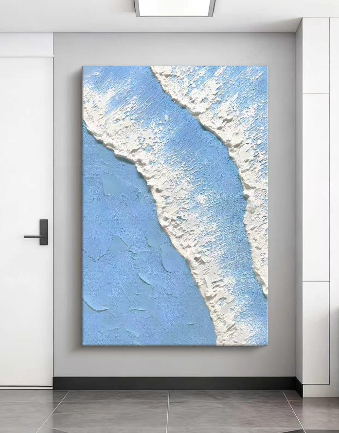 Blue-white Wave Abstract Oil Painting