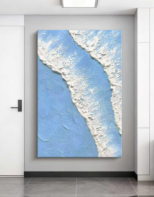 Blue-white Wave Abstract Oil Painting