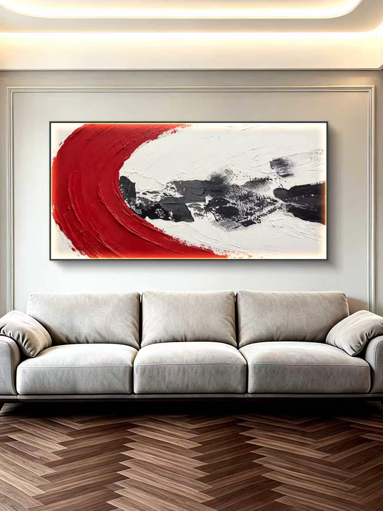 White Red Wave Abstract Oil Painting
