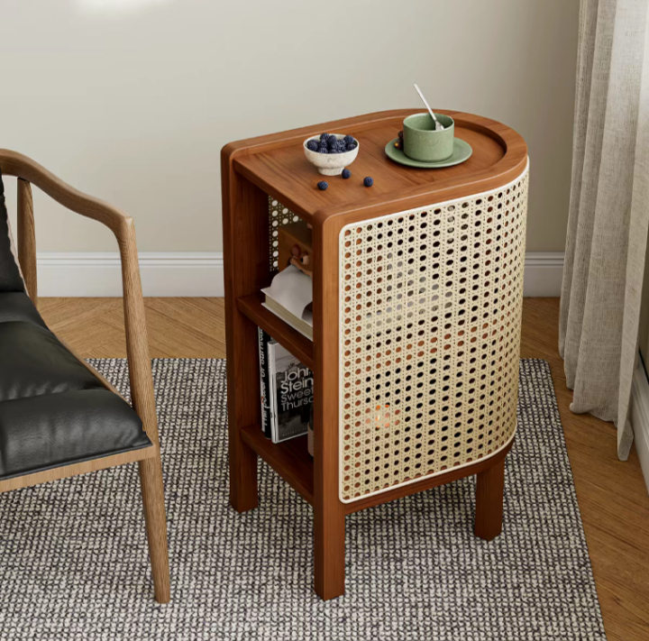 Curved Rattan Side Table