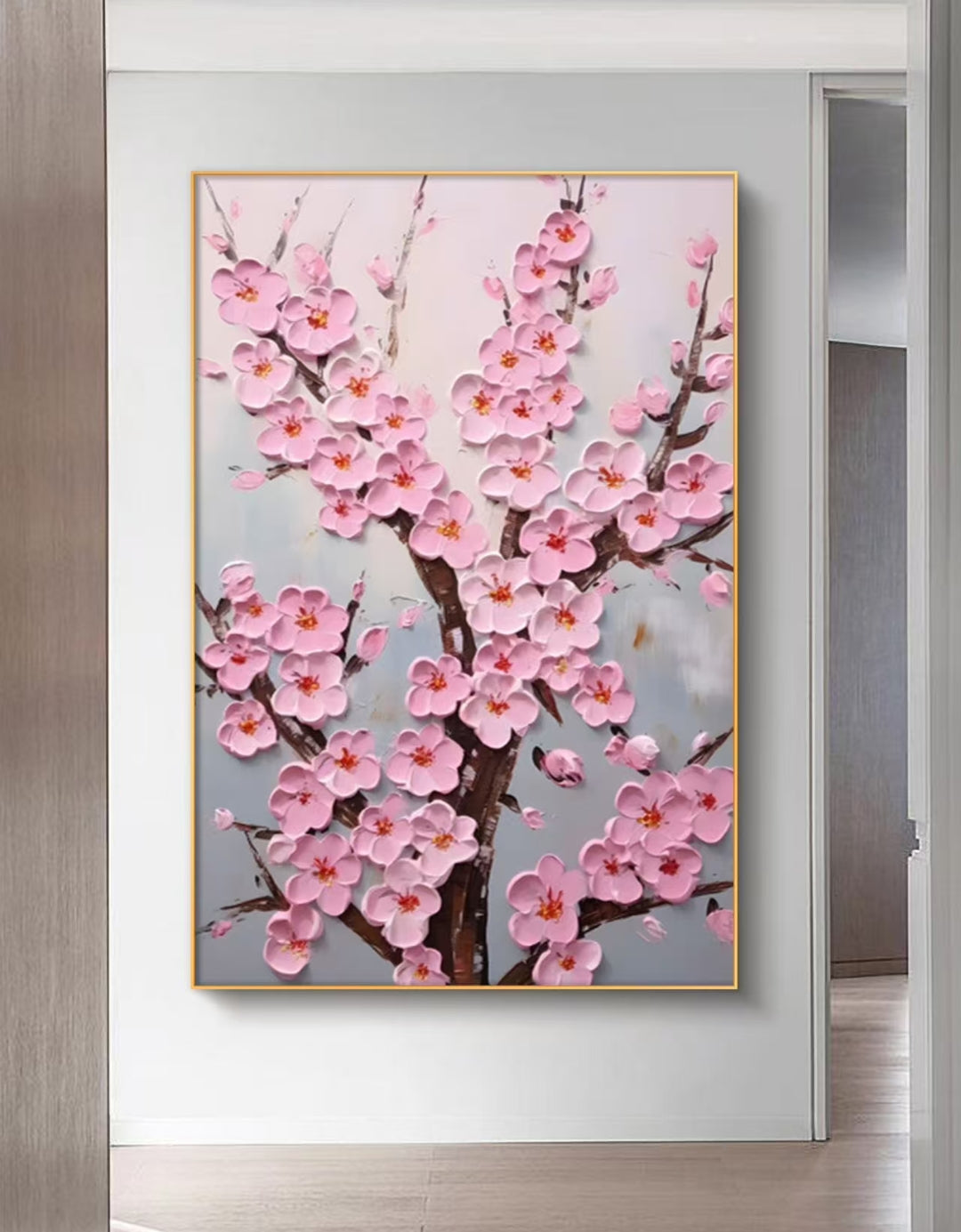 Onlookers Art | PLUM BLOSSOM OIL PAINTING 70 X 100CM BLACK