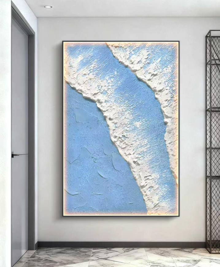 Blue-white Wave Abstract Oil Painting