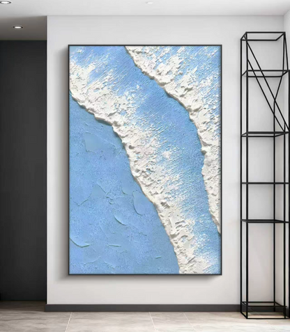 Blue-white Wave Abstract Oil Painting