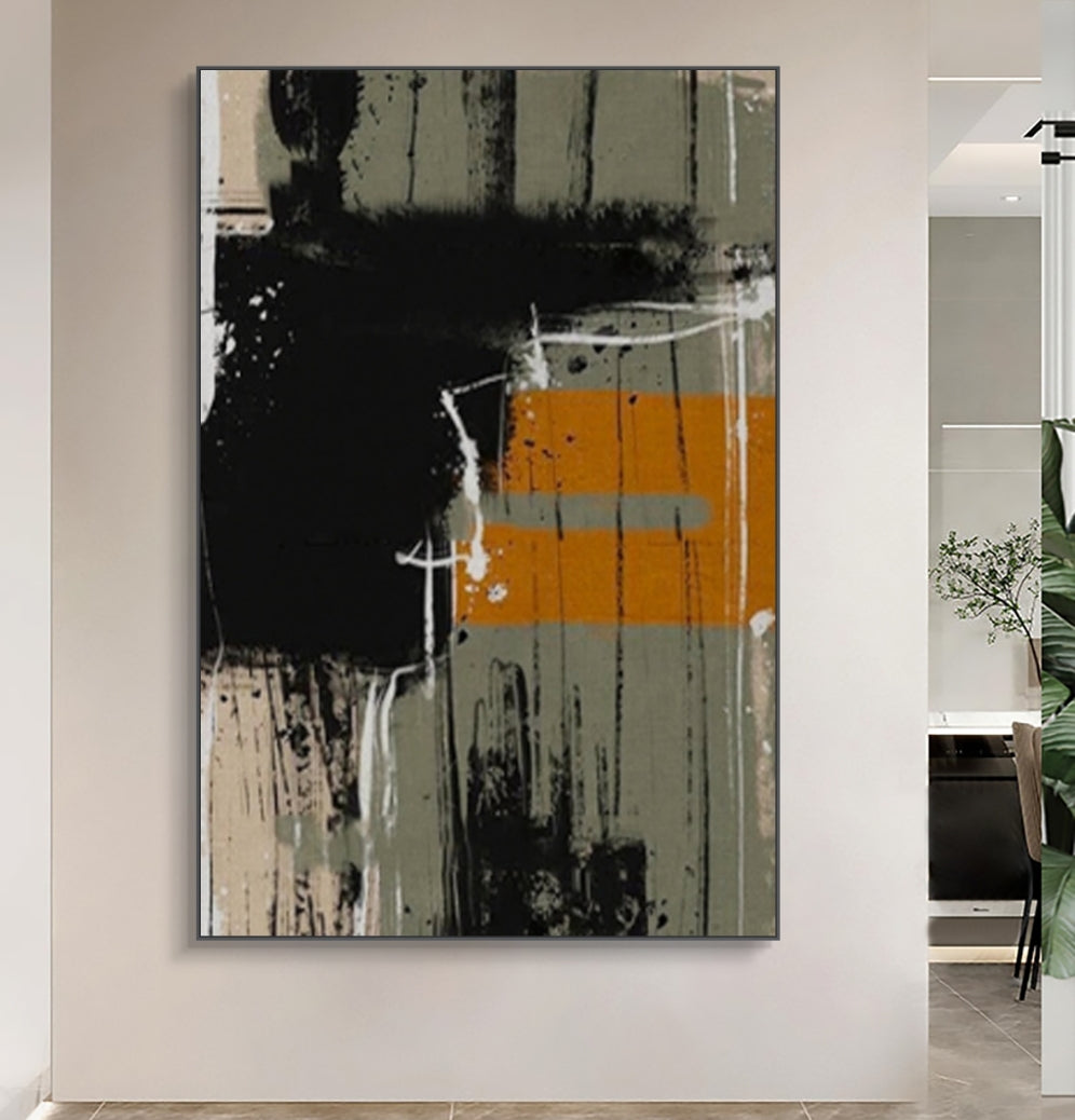 Onlookers Art | AMBER BLAZE ABSTRACT OIL PAINTING 60 X 80CM BLACK