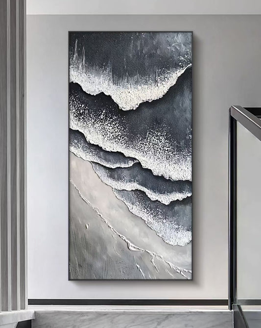 Monochrome Wave Abstract Oil Painting