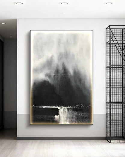 Monochrome Mistfall Abstract Oil Painting