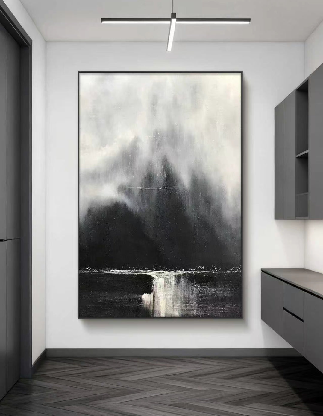 Monochrome Mistfall Abstract Oil Painting