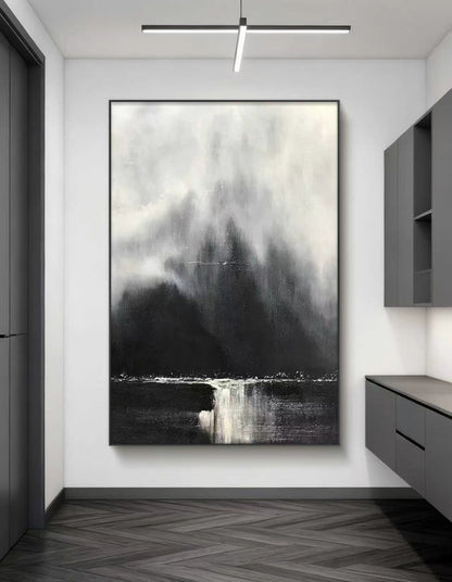 Monochrome Mistfall Abstract Oil Painting