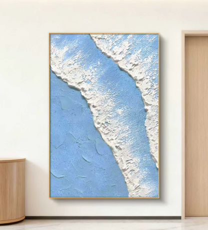 Blue-white Wave Abstract Oil Painting