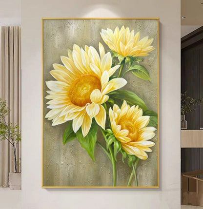 Onlookers Art | SMILE SUNFLOWER OIL PAINTING 60 X 90CM BLACK