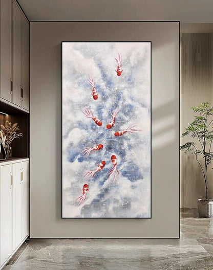 Onlookers Art | WEALTHY FISHES OIL PAINTING 50 X 100CM BLACK